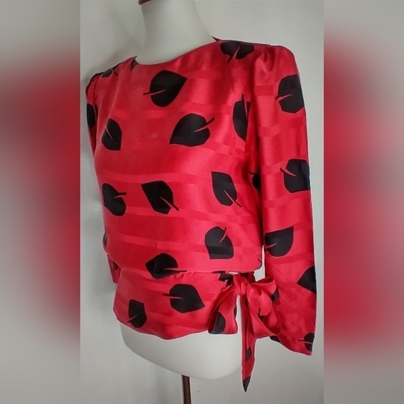 VINTAGE JACQUARD SILK BLOUSE - Picture 1 of 8